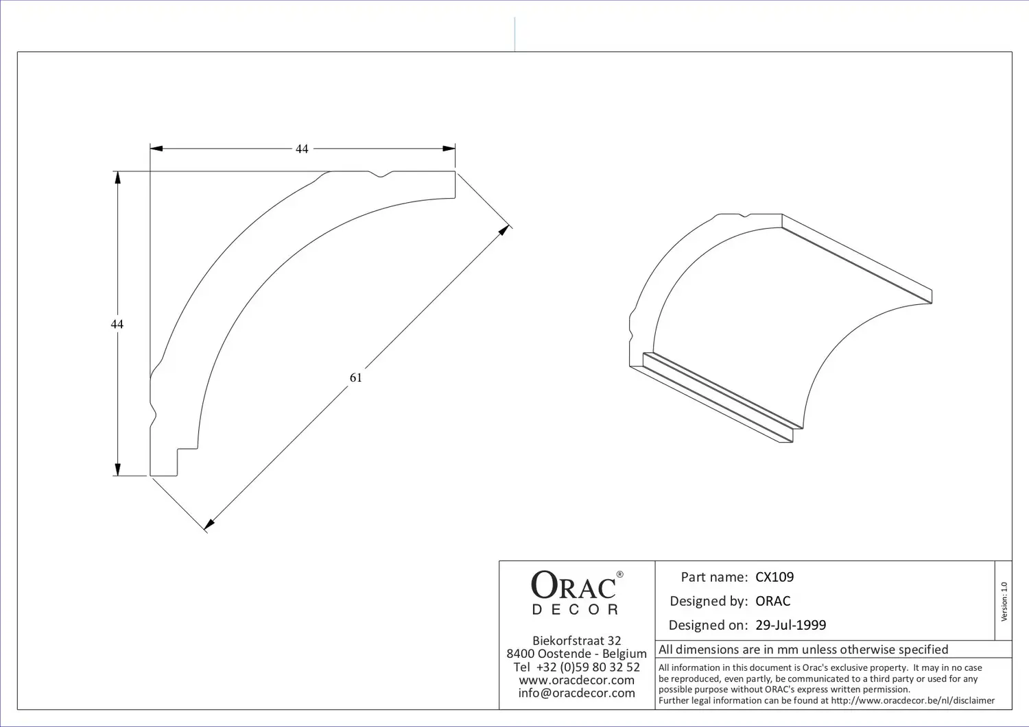 Карниз Orac Decor грунтованный 2000x44x44 мм (CX109) - фото 3