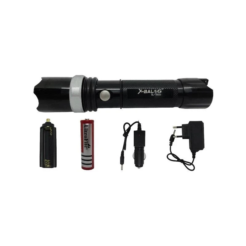 Ліхтар ручний X-Balog BL-T8626 з акумулятором 18650 2 зарядні пристрої 3 режими Чорний (343375340)