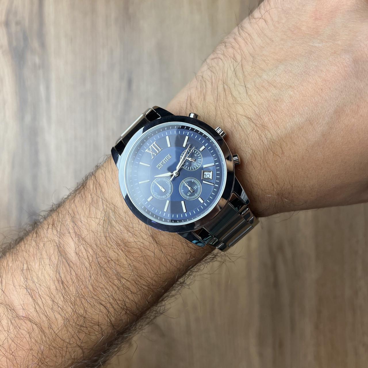 Часы мужские металлические Skmei с датой Серебристый/Синий (z069-3) - фото 2 Часы мужские металлические Skmei с датой Серебристый/Синий (z069-3) - фото 2