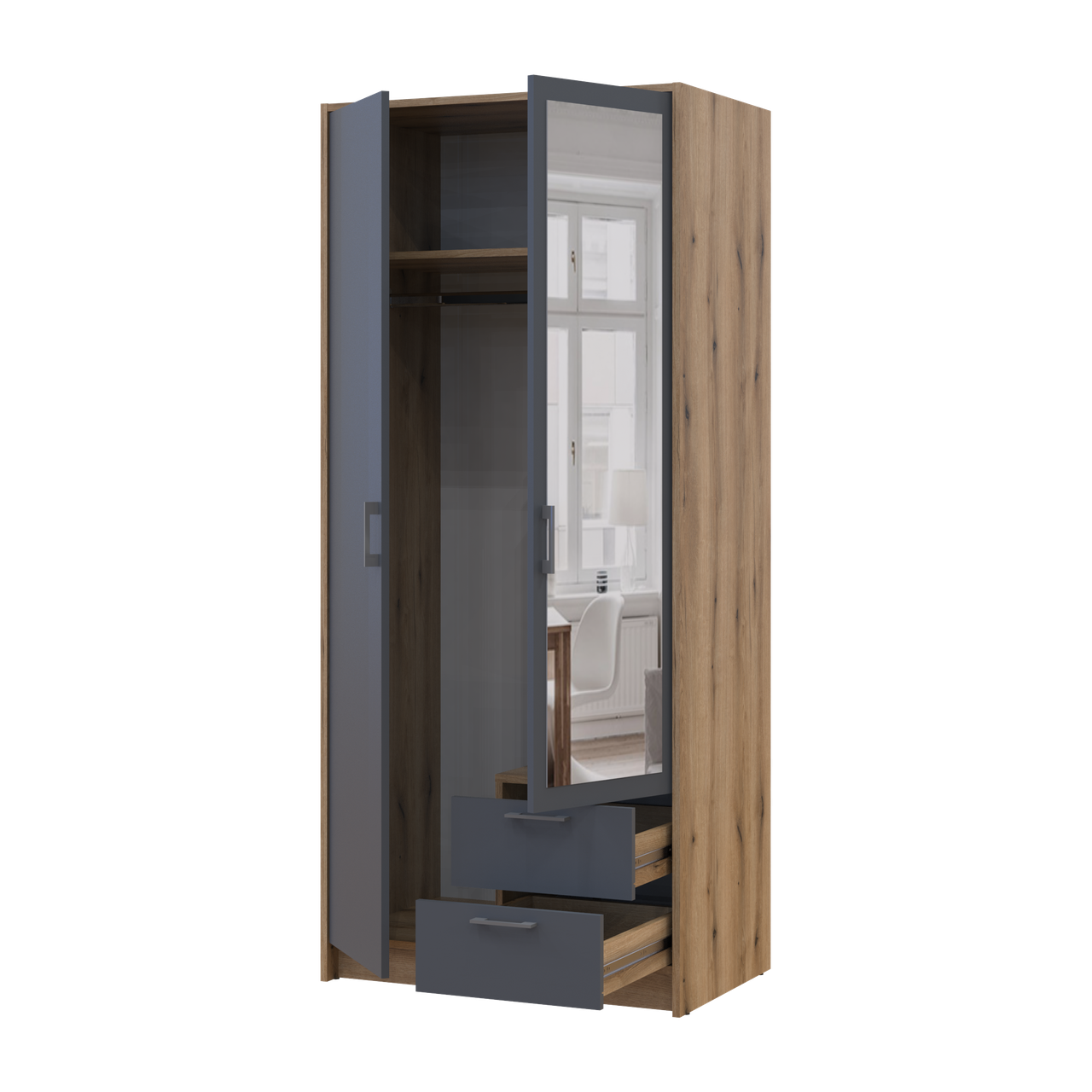 Шафа Doros Ронді з дзеркалом 82х52х195 см Дуб Артізан/Графітовий (26520762)