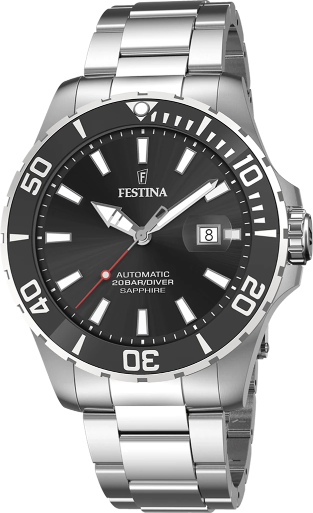 Наручные часы мужские Festina F20531/4 Automatic со стальным корпусом/сапфировым стеклом WR 200 м и черным циферблатом