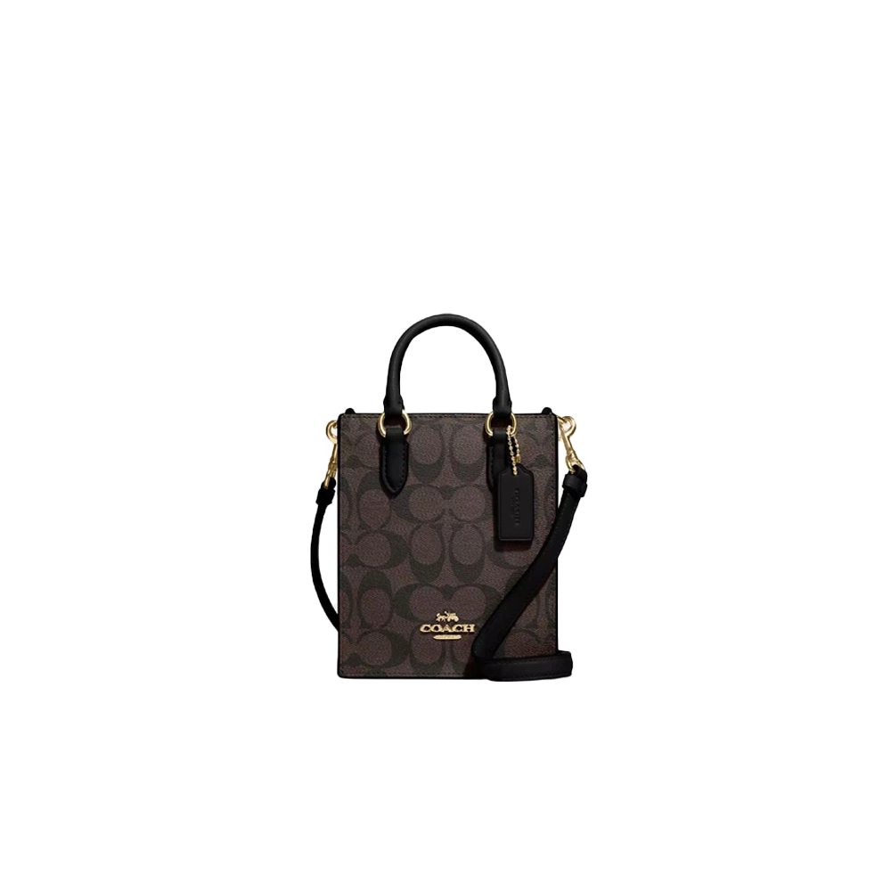 Сумка женская Coach Mini Tote In Signature Canvas Brown/Black (CH80)