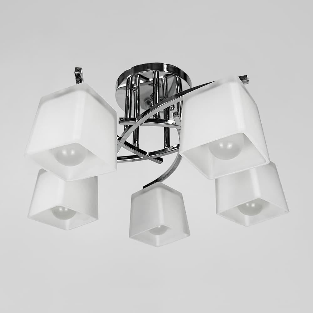 Світильник стельовий хромований на 5 білих плафонів Ø 45 см (91173/5B CH)