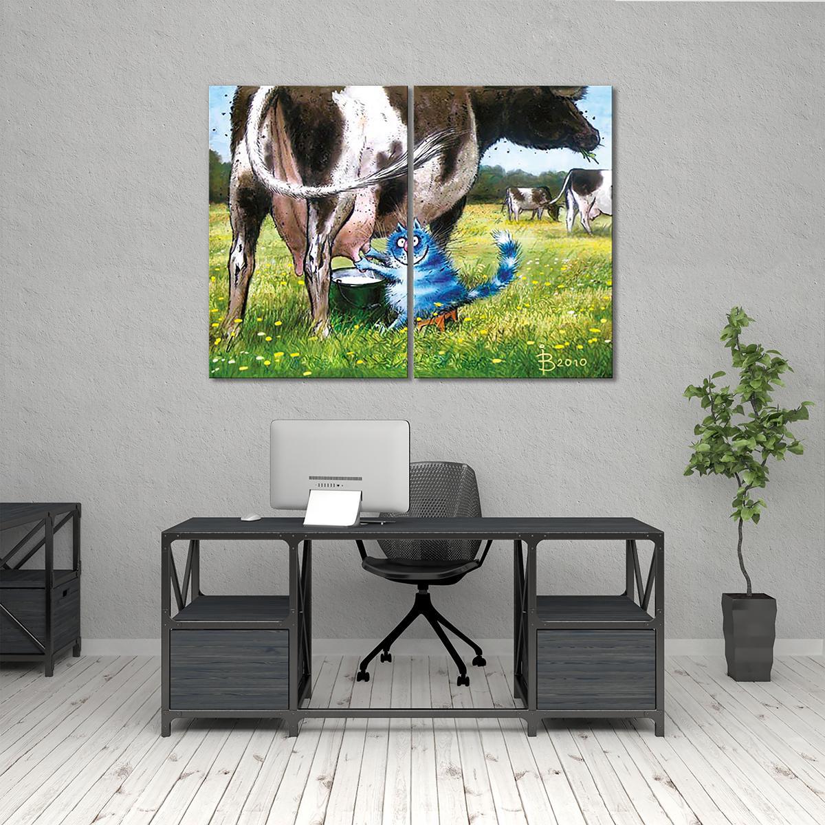 Модульная картина Кот добывает молоко 2 модуля общий размер 40х60 см (_rinaz_22)