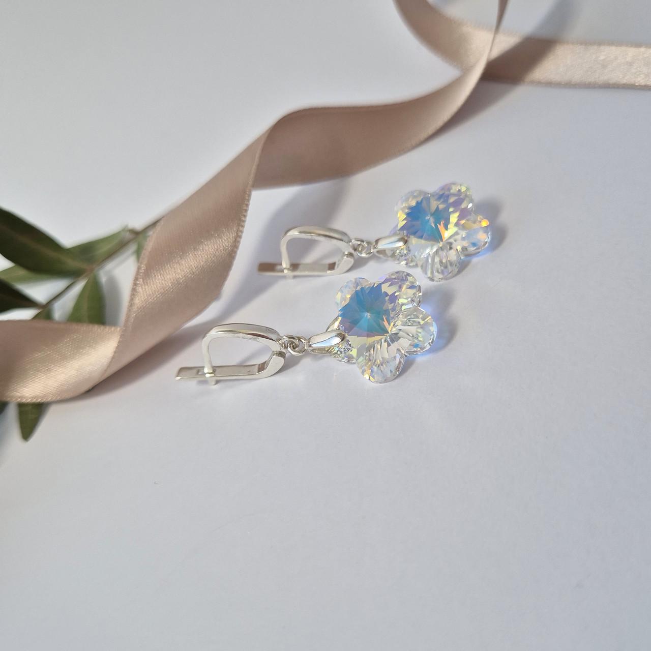 Серьги цветок с камнями сваровское серебро 925 пробы 7,60 г (56744-18)