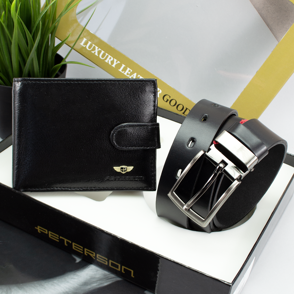 Набор подарочный мужской Peterson PTN ZM8 ремень/портмон Черный