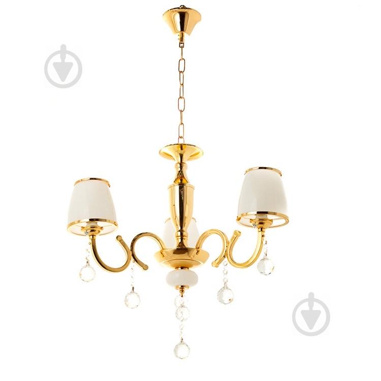 Люстра золотого цвета с белым абажуром и кристаллами (3 лампы) (OU006/3/gold)