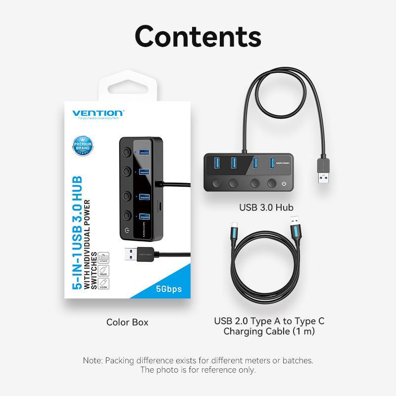 USB-хаб Vention USB-4x USB 3.0/Type-C 5 Гбит/с USB-A 1 м Черный (CHWBF) - фото 13