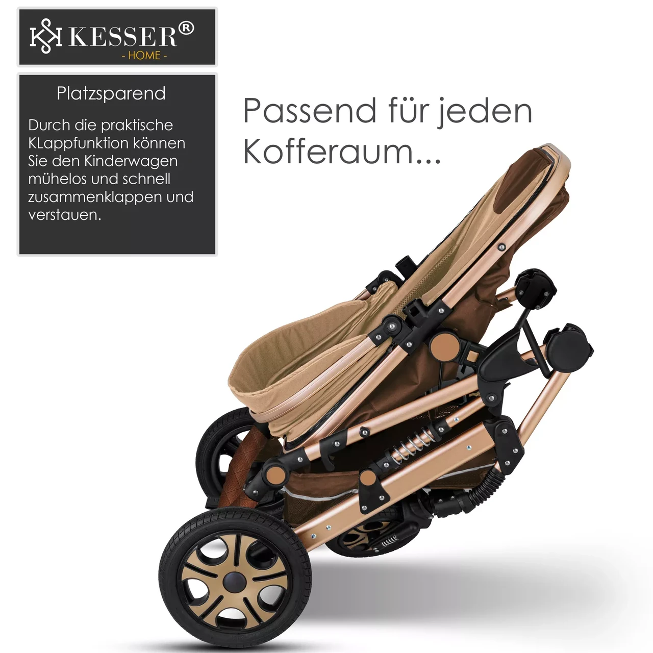 Коляска дитяча з автокріслом KESSER 3в1 94x64x119 см Коричневий/Золотистий - фото 7