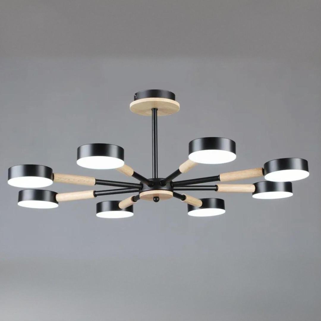 Люстра світлодіодна Sirius на вісім плафонів 56W 3000-6500К Чорний (B N6351/8 BK+WOOD)