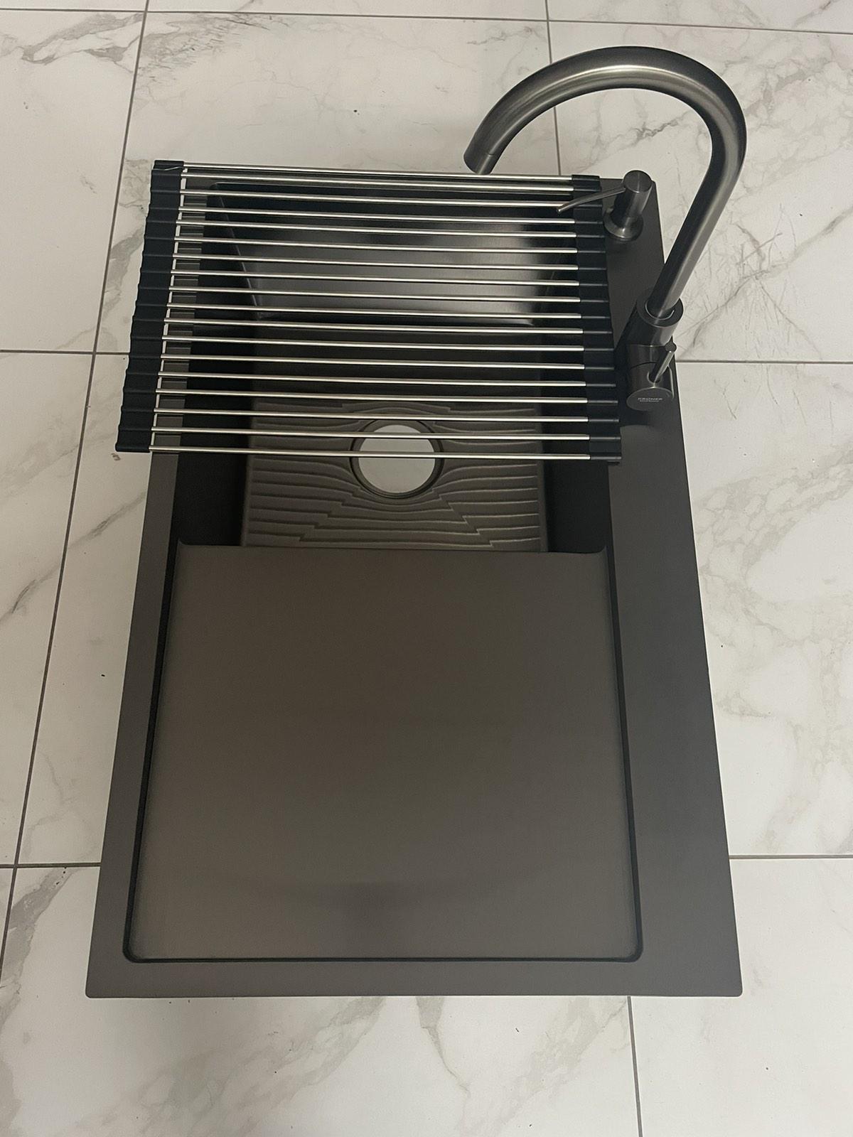 Мийка для кухні Lidz 7849BL PVD ліва Чорний/змішувач-кран для кухні Kroner-SCH035PVD - фото 12