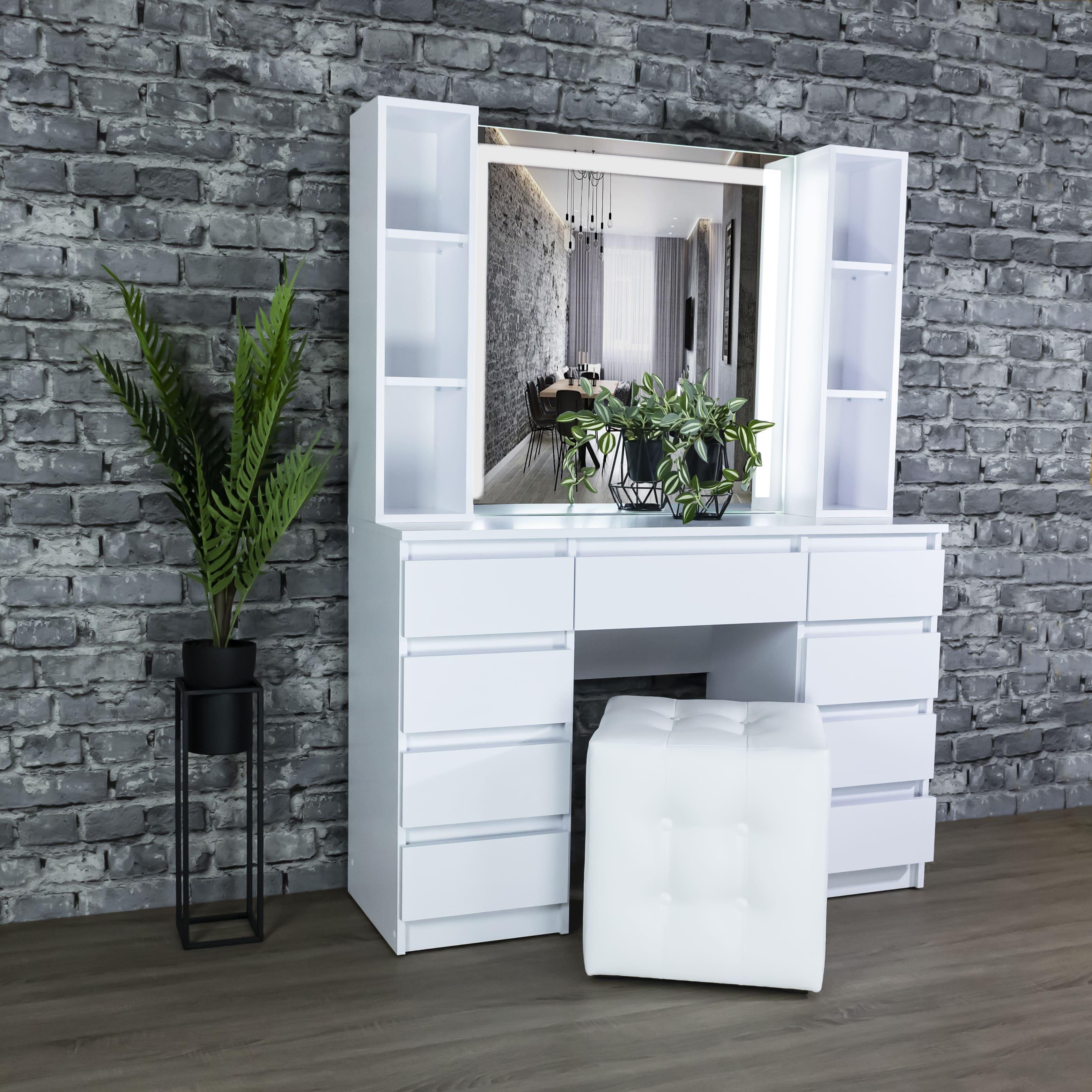 Стіл макіяжний з підсвіткою висувними шухлядками та полицями 160х120х40 см Білий (04/05/9/9) - фото 2 Стіл макіяжний з підсвіткою висувними шухлядками та полицями 160х120х40 см Білий (04/05/9/9) - фото 2