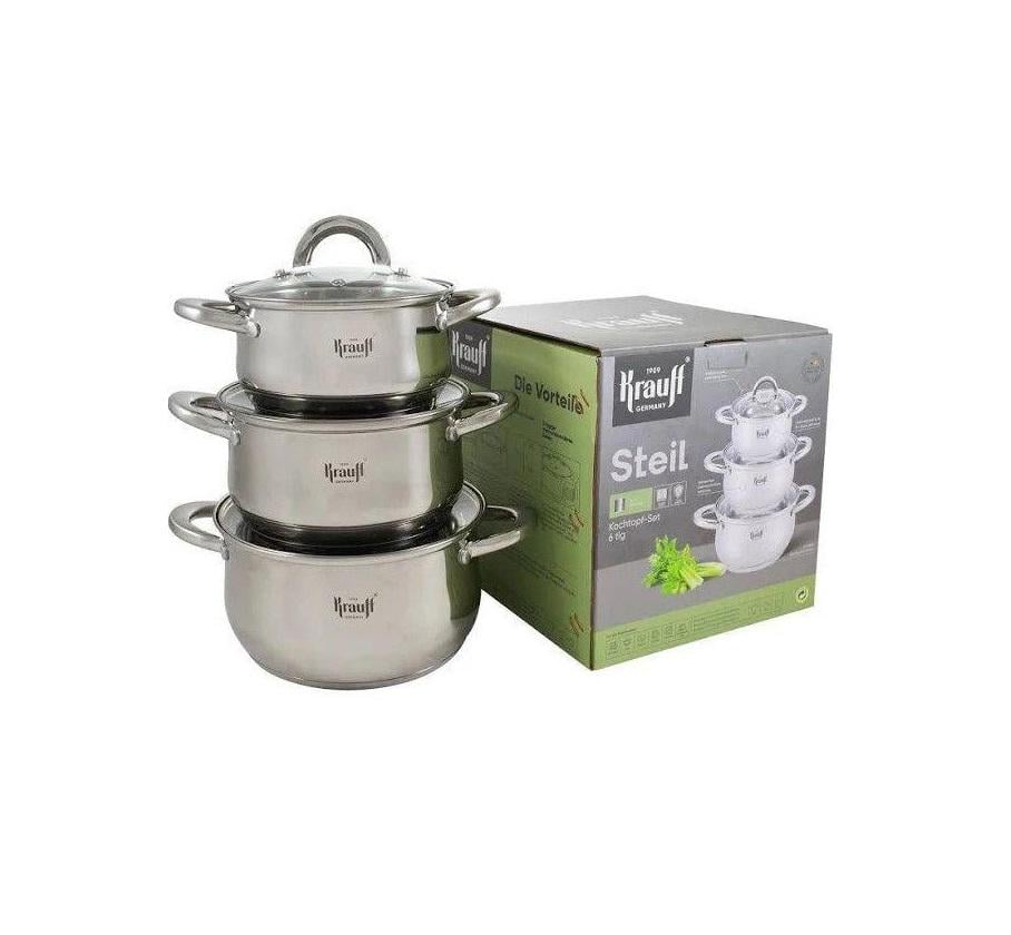 Набор кастрюль Krauff Steil Vizo из нержавеющей стали 2,5/1,7/3,4 л Серебристый