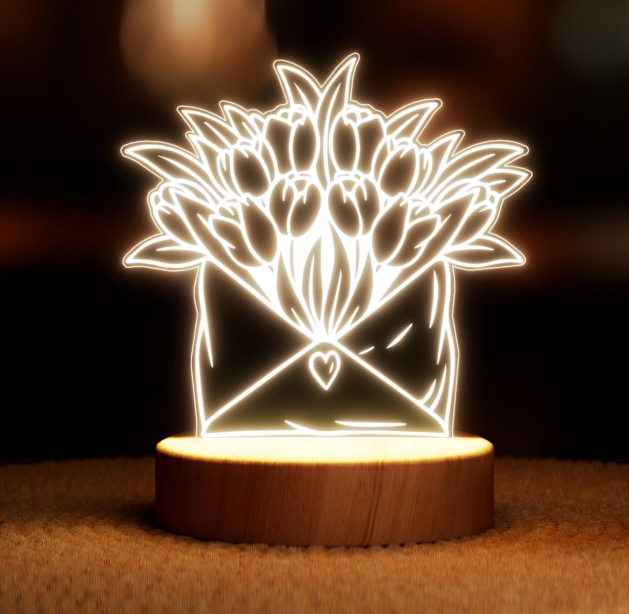 Ночник-светильник Lampic Букет в конверте USB дерево/акрил 15х18 см Желтый (32377412)