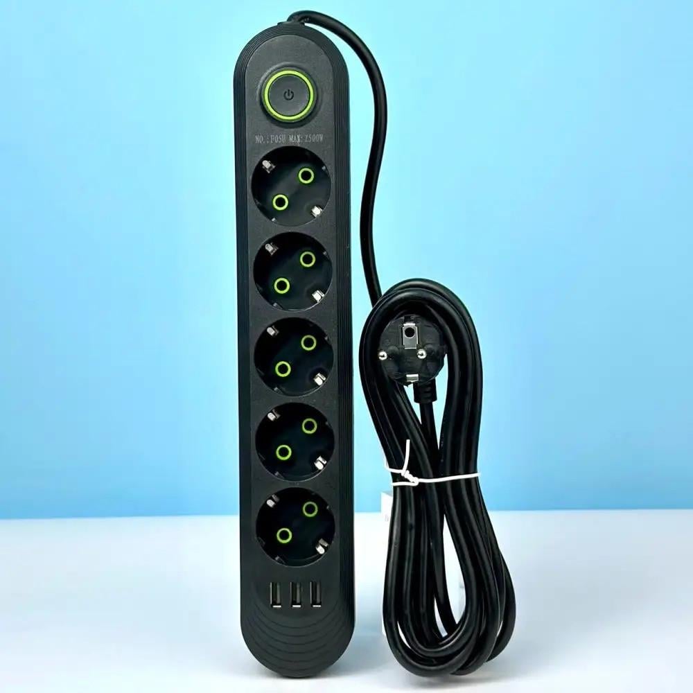 Подовжувач Power F05U 6 м 5 розеток 3 USB UA Чорний (021266) - фото 2
