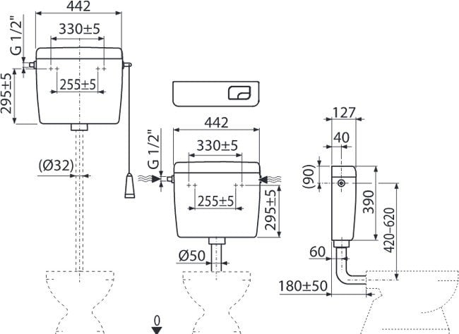 Унитазный бачок Alca Plast Uni Dual A93-1/2"