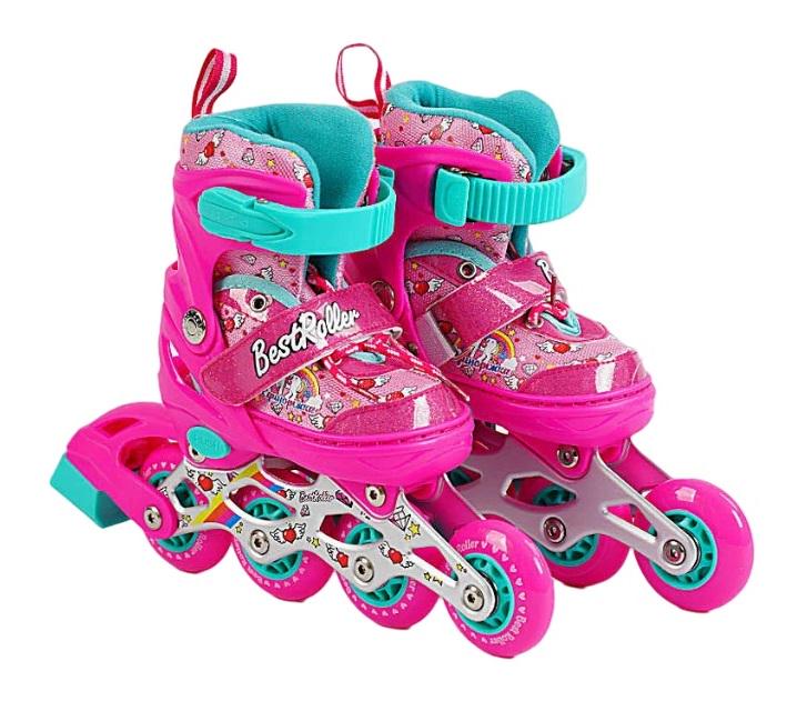 Роликовые коньки Best Roller колеса светящиеся PU 15-16,5 см р. 26-28 Pink (153148)