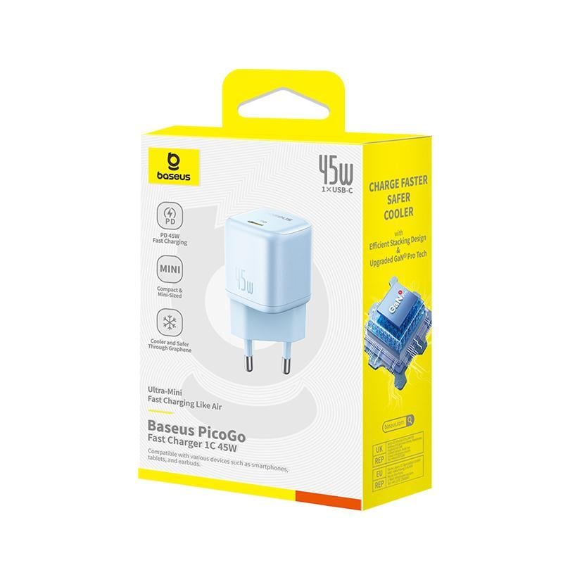 Зарядний пристрій для Baseus PicoGo GaN Fast Charger 1C 45W EU Galaxy Blue (P10176800313-00)
