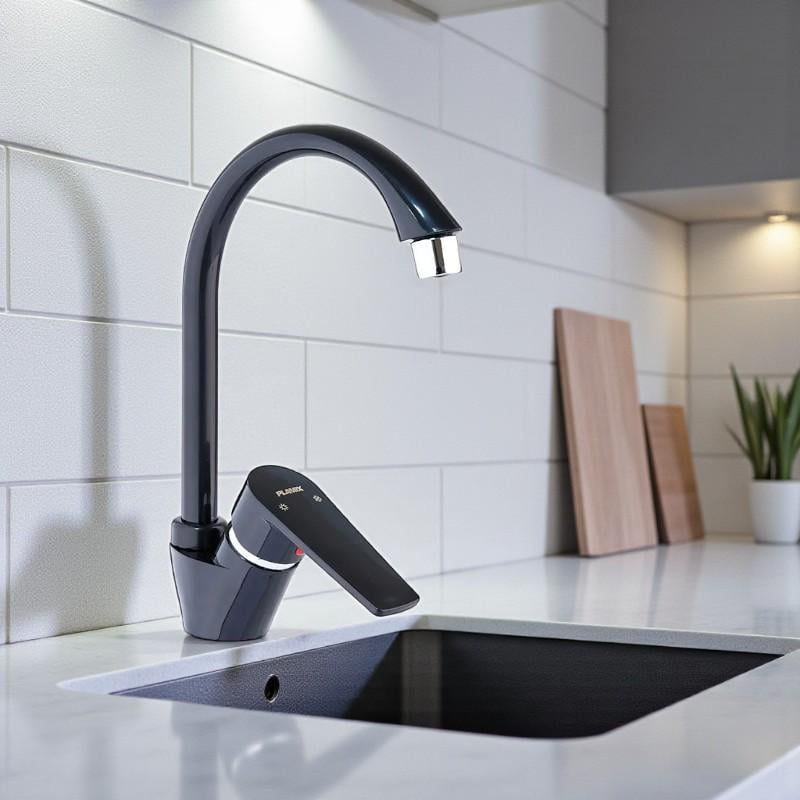 Смеситель для кухни PLAMIX OSCAR-011 с высоким изливом однорычажный пластик Черный (b-PM0616) - фото 4 Смеситель для кухни PLAMIX OSCAR-011 с высоким изливом однорычажный пластик Черный (b-PM0616) - фото 4