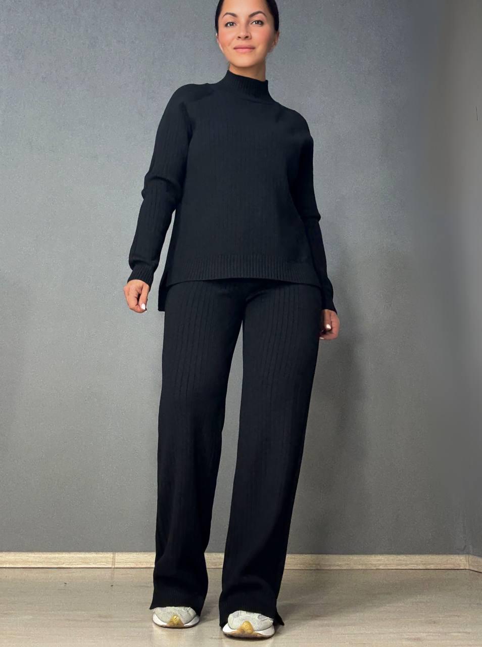 Костюм жіночий ACCORDDREAM 8703-28108 светр з брюками в рубчик в'язаний OS Чорний (2959)