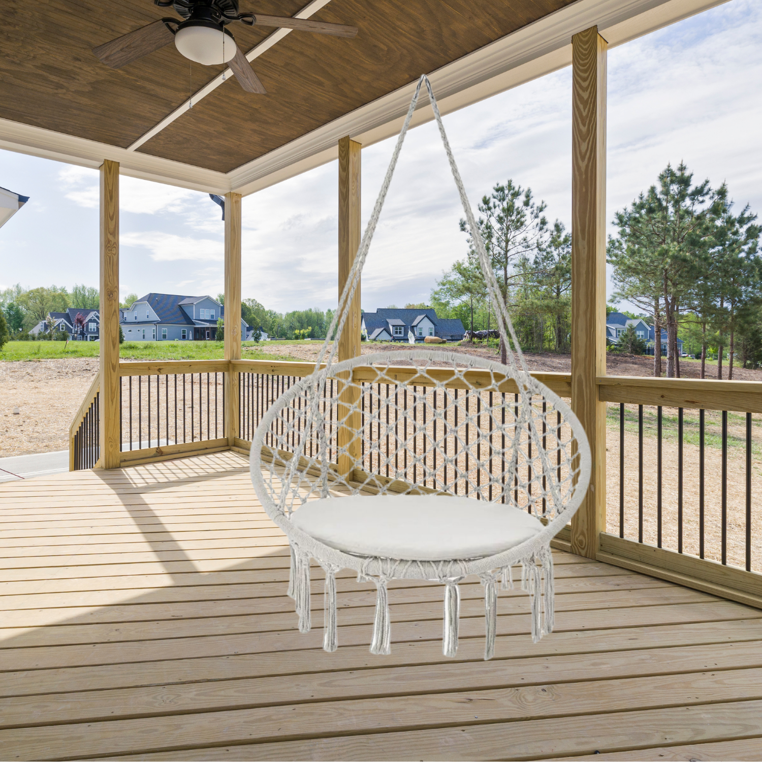 Садове підвісне крісло-гойдалка Бохо з подушкою Bonro B-092-2 Beige до 120 кг Бежевий - фото 6 Садове підвісне крісло-гойдалка Бохо з подушкою Bonro B-092-2 Beige до 120 кг Бежевий - фото 6