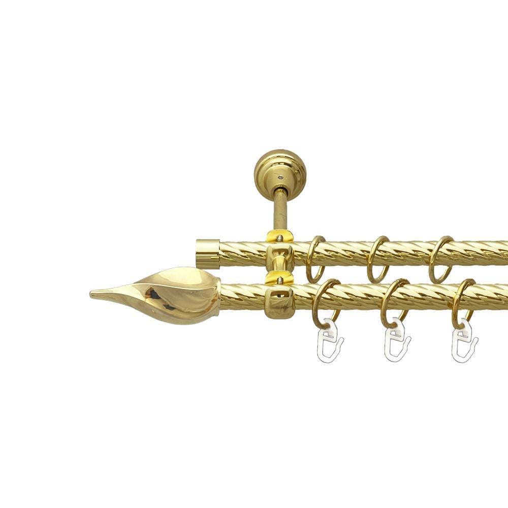 Карниз металлический Orvit Твист двухрядный открытый/скрученная труба/кольцо металлическое Золото 16/16 мм 160 см (00-00024992)