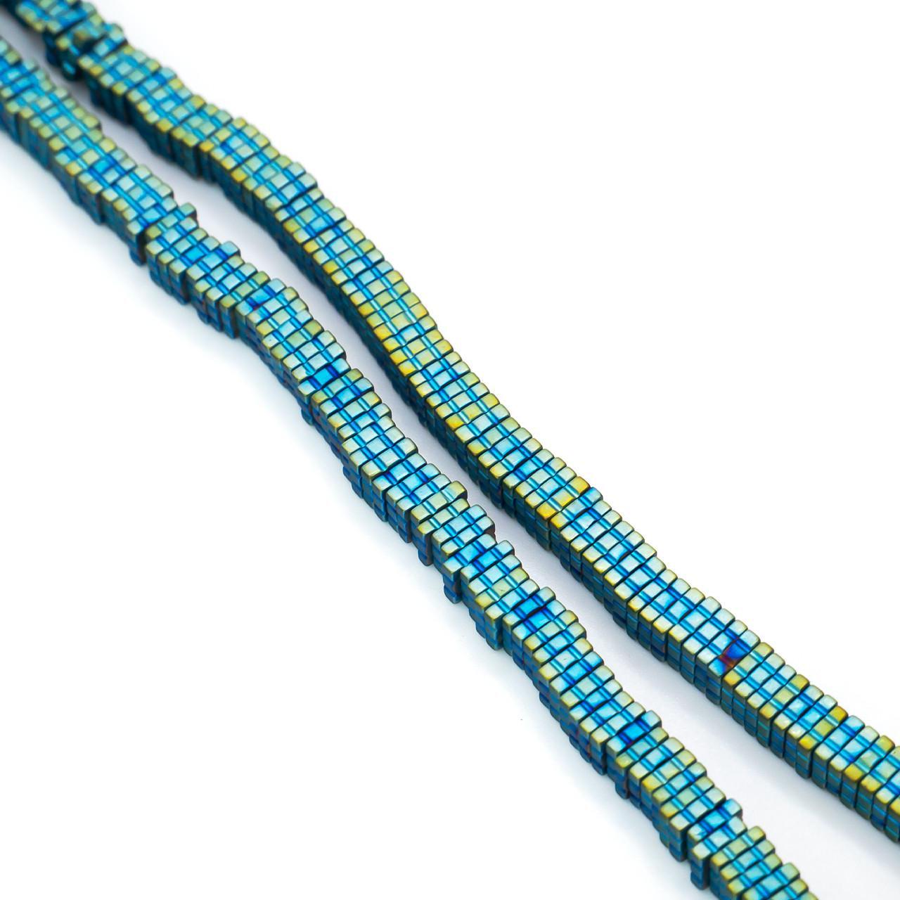 Бусины Квадрат Гематит 4х1 мм 40 см 330 шт. Голубой (БГ0401д21)