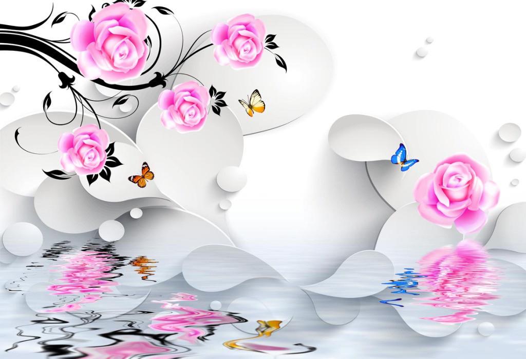 Фотообои 3D флизелиновые цветочные для спальни/зала/кухни Белые капли