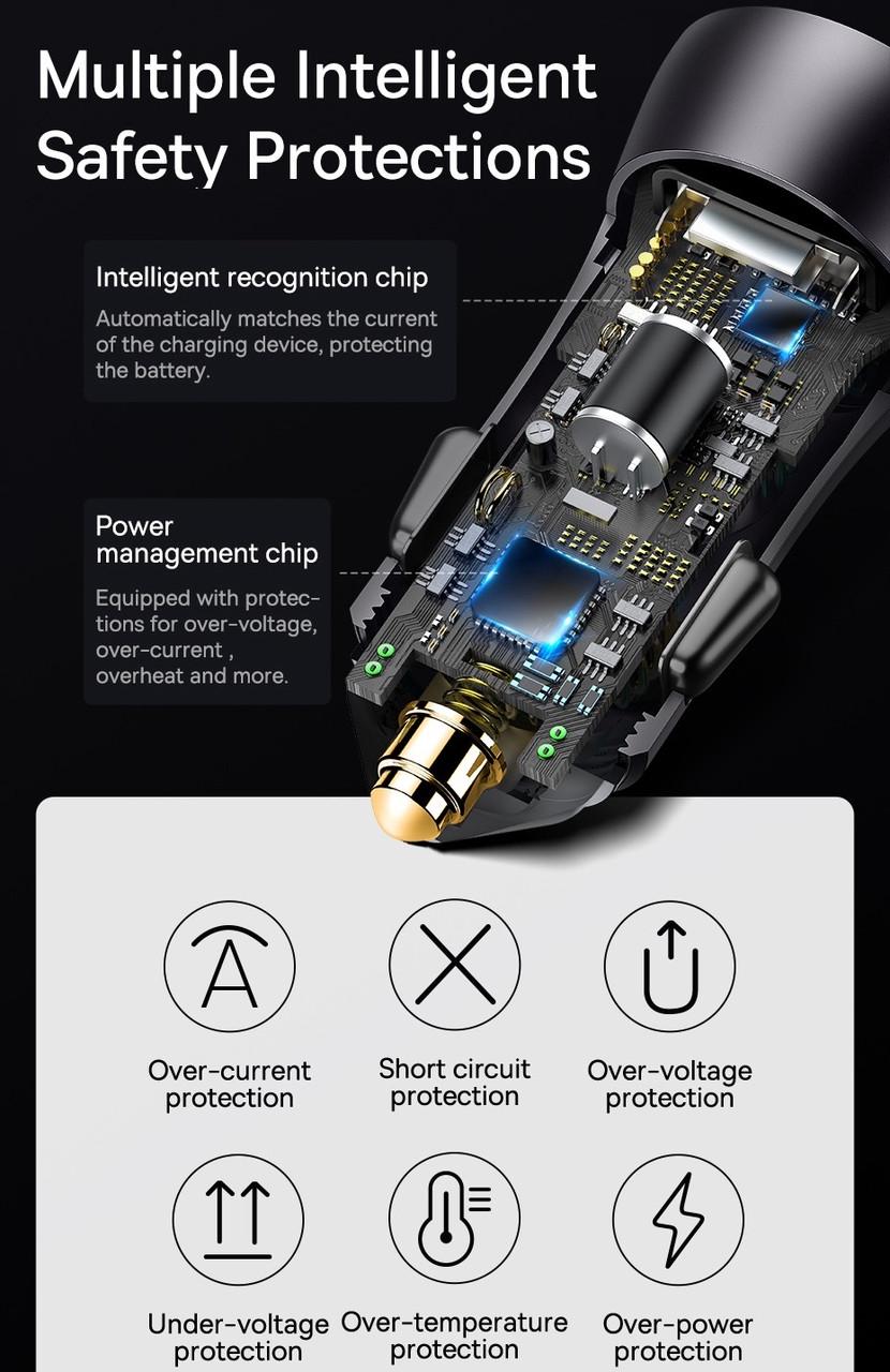 Автомобильное зарядное BASEUS 60W 1 Type-C 30w/USB 30w Metall (25397419) - фото 4 Автомобильное зарядное BASEUS 60W 1 Type-C 30w/USB 30w Metall (25397419) - фото 4