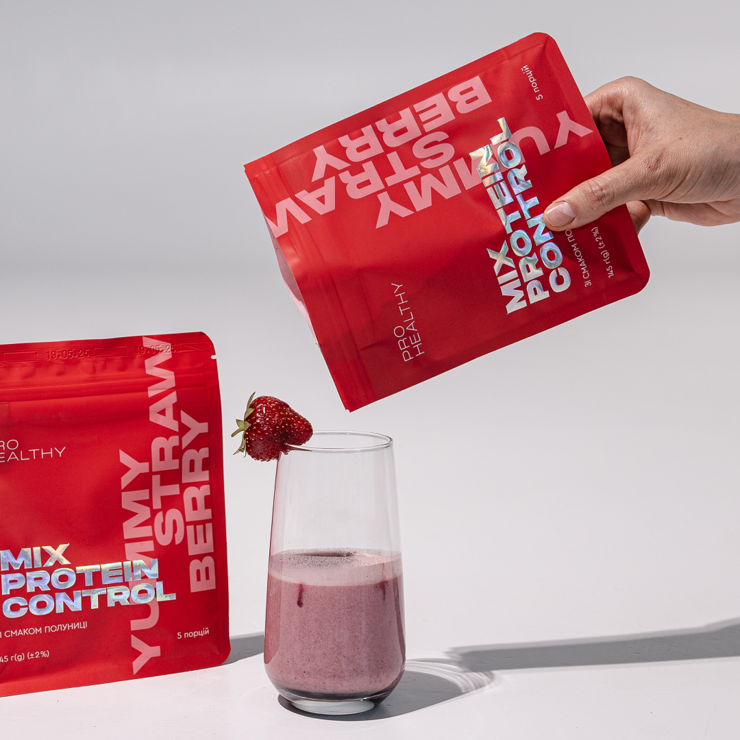 Протеїновий коктейль зі смаком полуниці для контролю або для збільшення ваги Pro Healthy Choice Mix Protein Control Yummy Strawberry 145 г - фото 6 Протеїновий коктейль зі смаком полуниці для контролю або для збільшення ваги Pro Healthy Choice Mix Protein Control Yummy Strawberry 145 г - фото 6