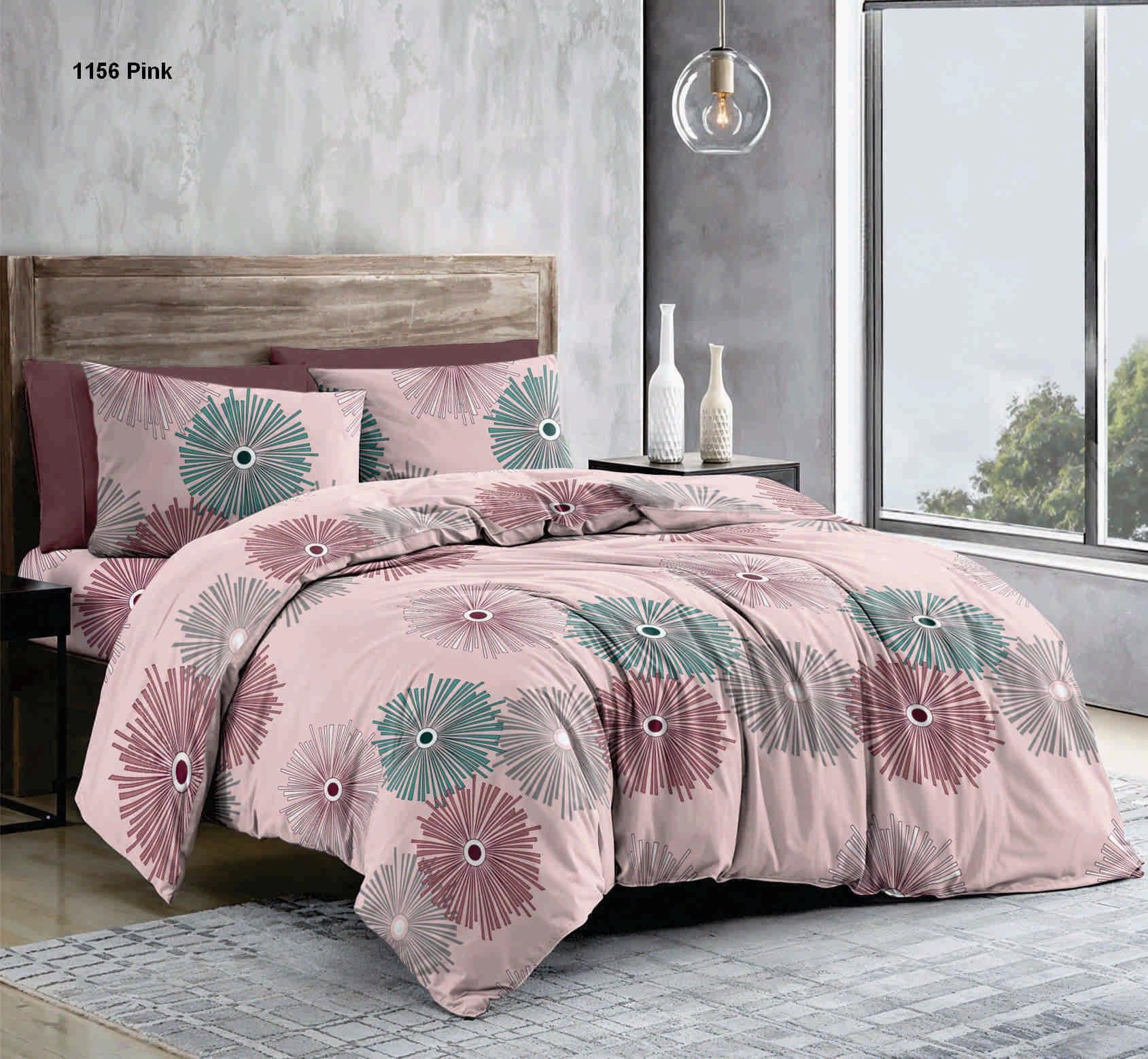 Простирадло двоспальне Абстракція квіти бязь голд люкс 200х220 см Рожевий (24993708)