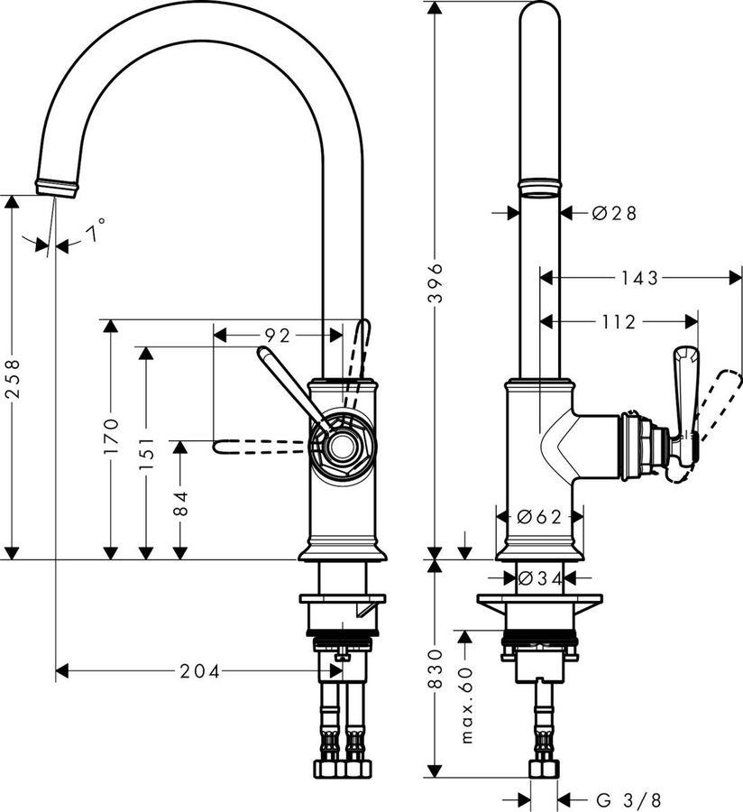 Смеситель для кухни Hansgrohe Axor Montreux 260 (16580000) - фото 3 Смеситель для кухни Hansgrohe Axor Montreux 260 (16580000) - фото 3