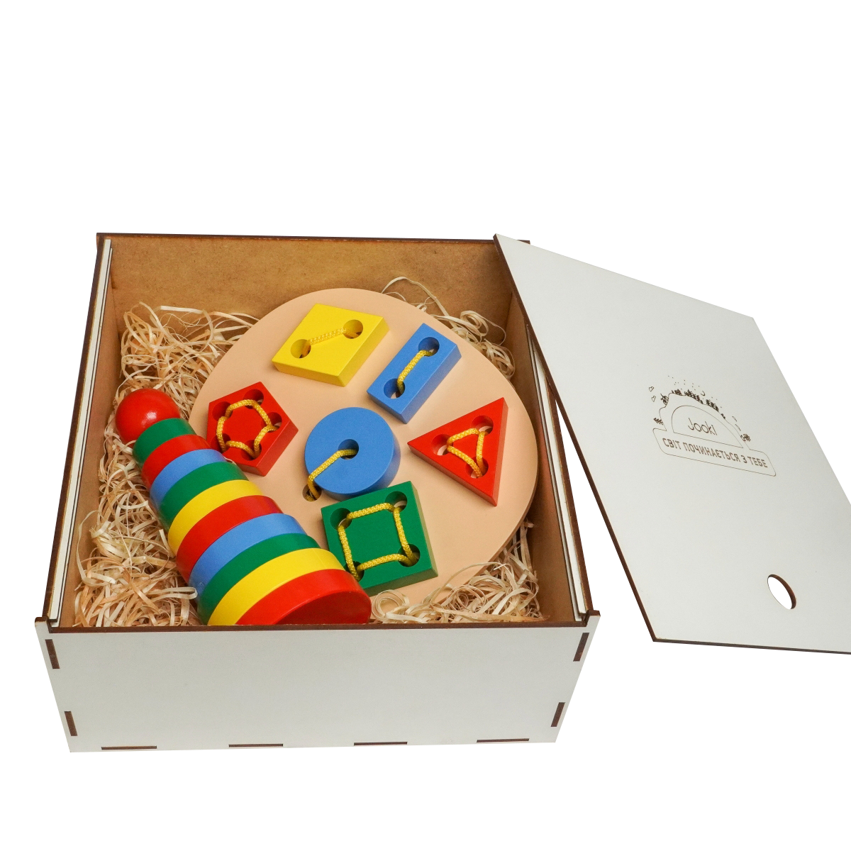 Подарочный набор Jooki Геометрическая кольцевая пирамида развивающие игрушки (35117581)