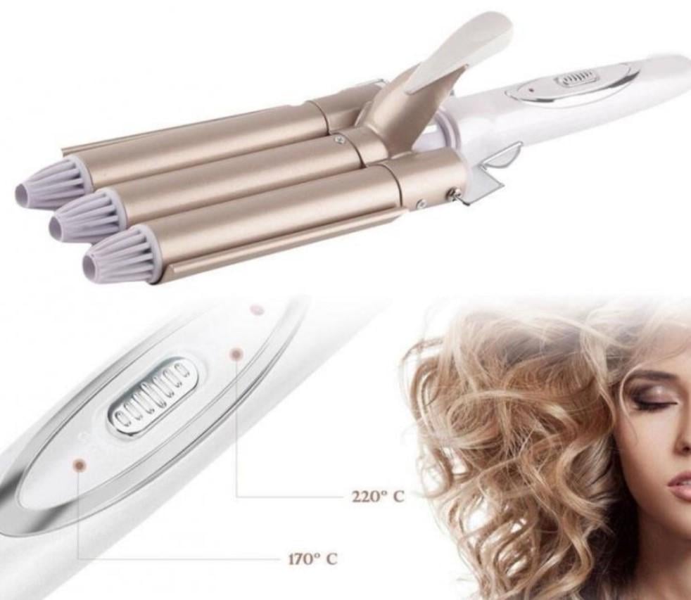 Плойка щипці для волосся потрійна хвиляста Geemy Gm-1988 три хвилі 3 хвилі Золотисто-білий (311) - фото 9 Плойка щипці для волосся потрійна хвиляста Geemy Gm-1988 три хвилі 3 хвилі Золотисто-білий (311) - фото 9