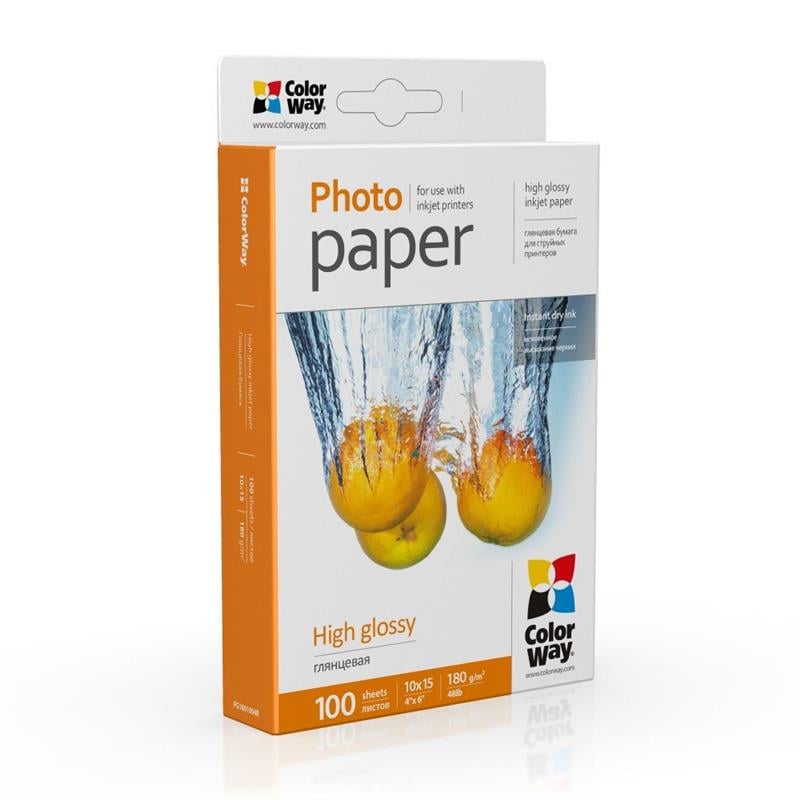 Фотобумага глянцевая ColorWay 10×15 см 180 г/м2 100 шт. (PG1801004R)
