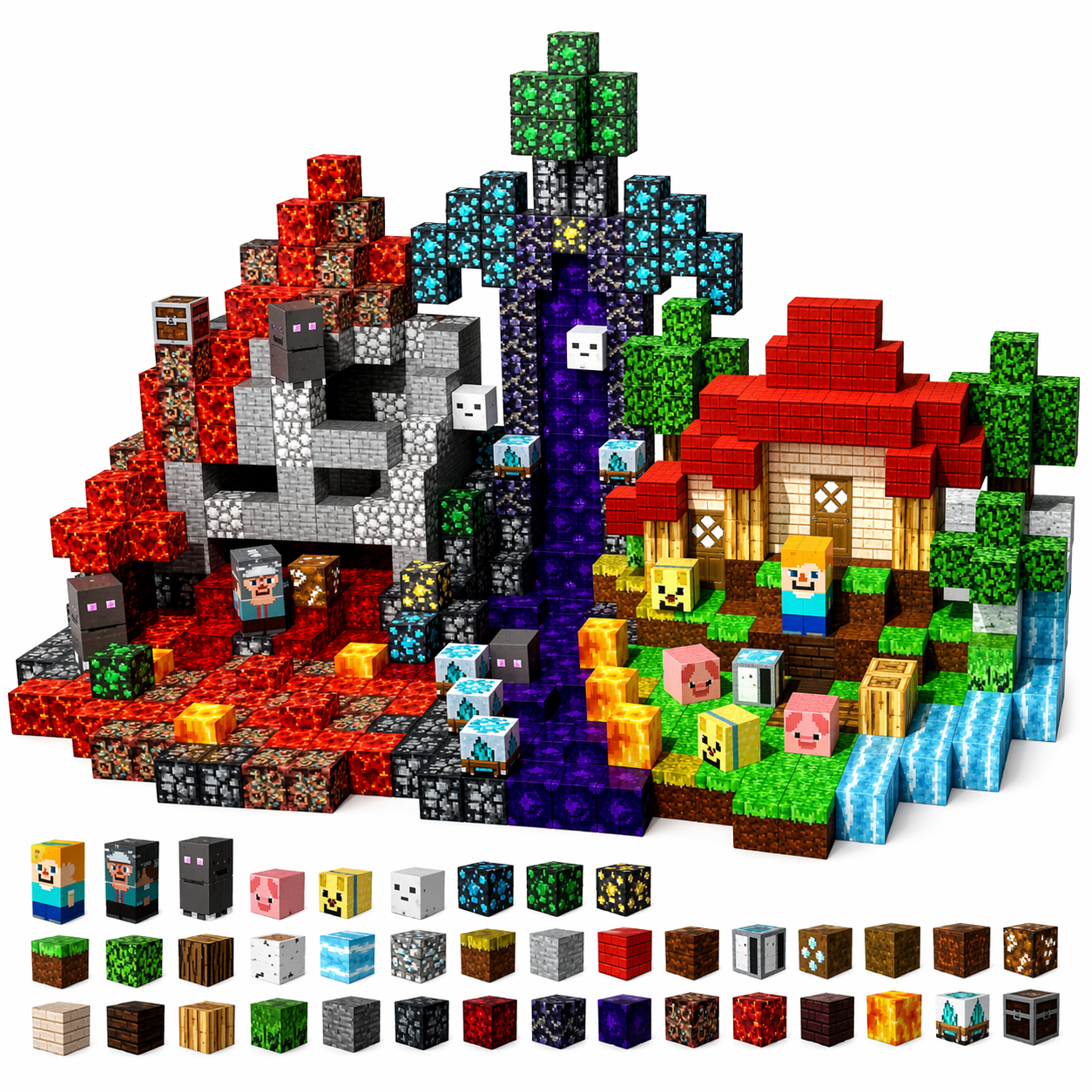 Конструктор магнитный в стиле Minecraft 200 блоков (34110444)