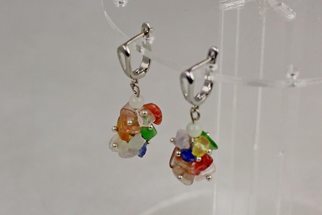 Серьги подвески гроздь мульти 4,1 см Серебристый (31465838)