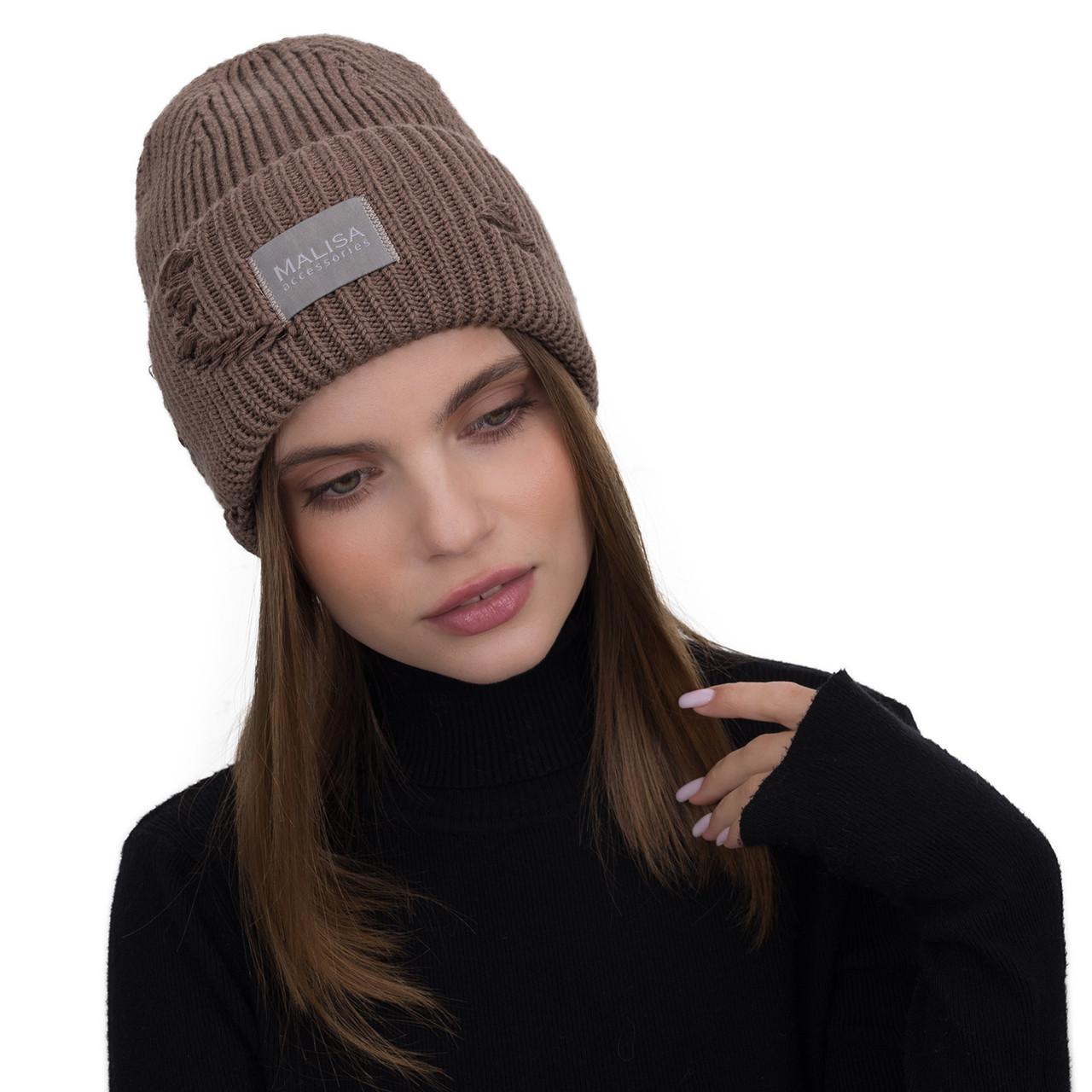 Шапка женская Malisa БРУНО без подкладки рваная с эмблемой на отвороте one size Капучино (262053) - фото 2 Шапка женская Malisa БРУНО без подкладки рваная с эмблемой на отвороте one size Капучино (262053) - фото 2