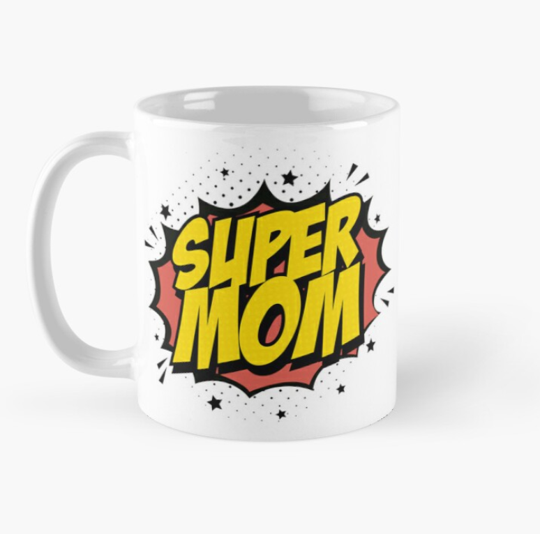 Чашка керамическая с принтом "Super Mom" для мамы 330 мл Белый (МАМА111Ч)