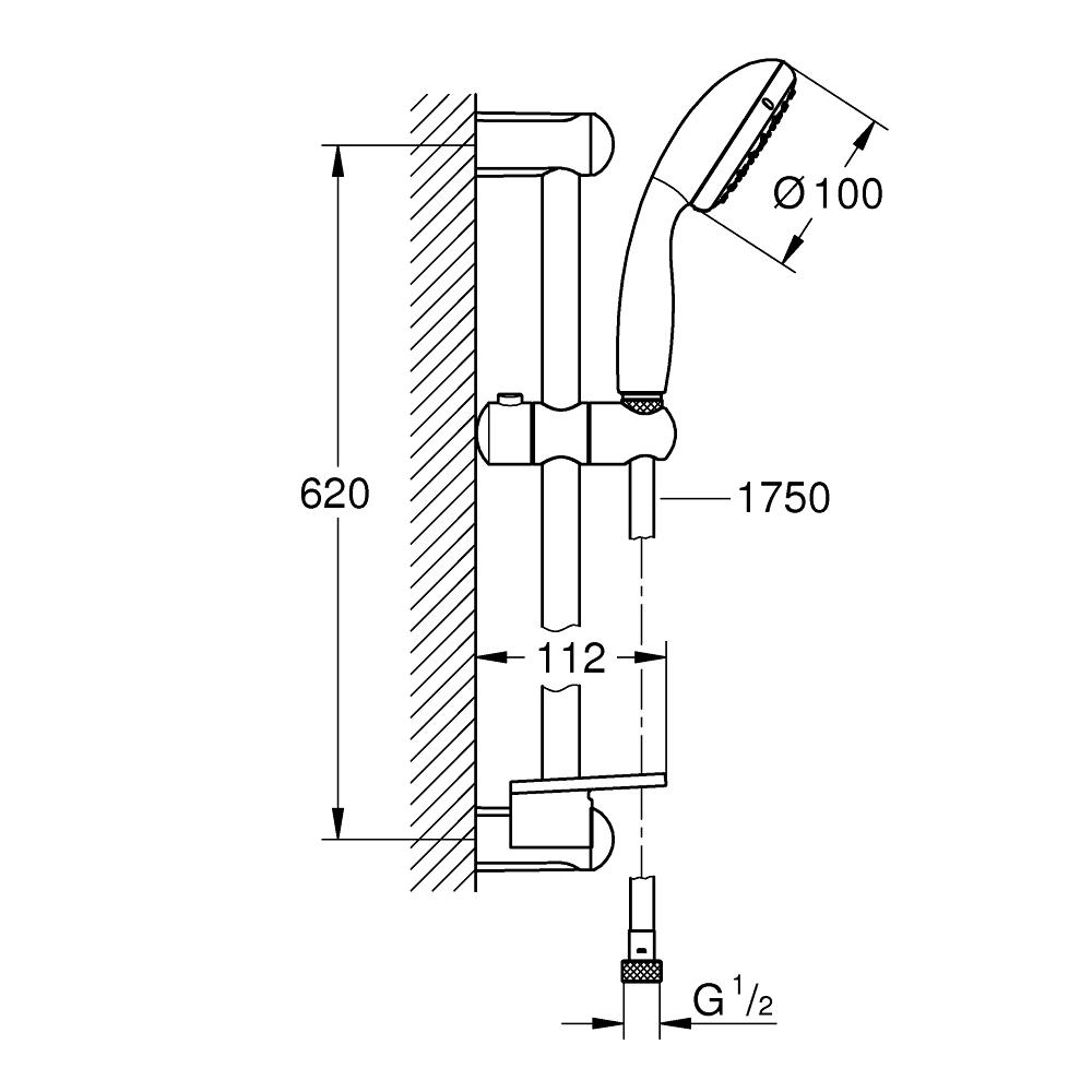 Душевой комплект Grohe Tempesta 100 27926001 со штангой Хром (112054) - фото 2