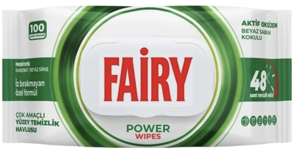 Салфетки влажные Fairy Power Wipes Аромат чистоты с активным кислородом/содой/уксусом универсальные 100 шт.