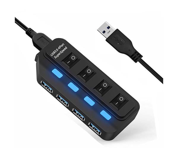 Хаб USB Super Speed 4 USB 3.0 с переключателями Black
