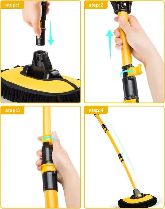 Швабра для миття автомобіля телескопічна з висувною вигнутою ручкою 28х100 см Жовтий - фото 6