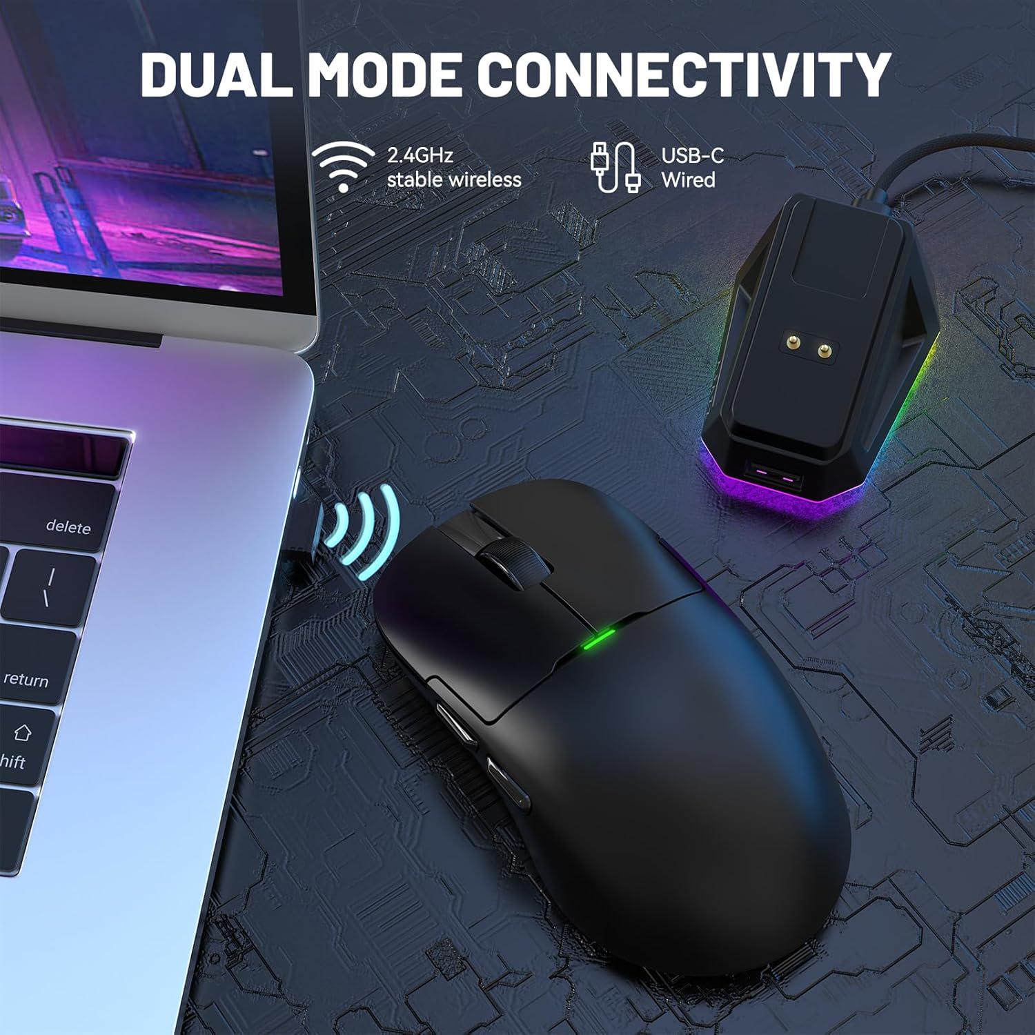 Миша ігрова бездротова Ajazz AJ159P із зарядною док-станцією RGB/сенсором PAW3395/26K DPI/56G/5 програмованими кнопками Black - фото 8 Миша ігрова бездротова Ajazz AJ159P із зарядною док-станцією RGB/сенсором PAW3395/26K DPI/56G/5 програмованими кнопками Black - фото 8