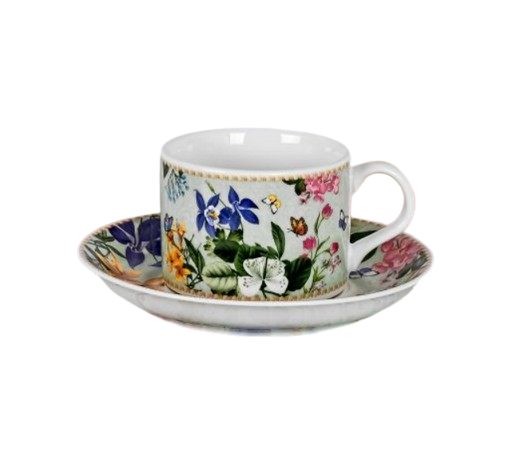 Чашка с блюдцем Stenson R33338 Primavera фарфоровая 14 см 160 мл (610163)