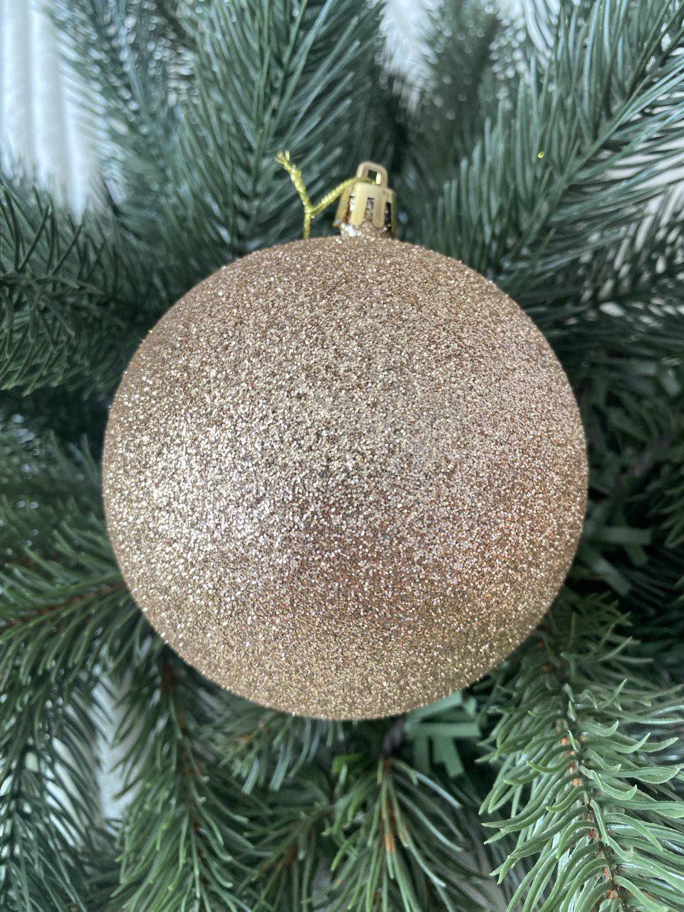 Куля новорічна глітерна 10 см Шампань (y0028)