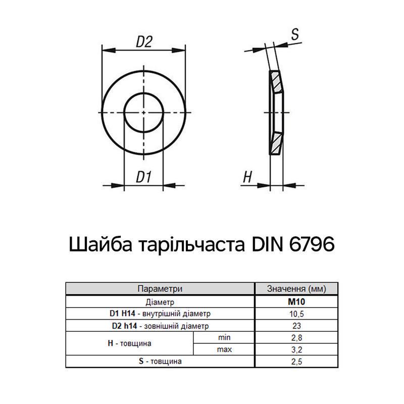 Шайба пружинная тарелчатая Metalvis М10 DIN6796 ⌀ 23 мм 2,5 мм сталь/белый цинк 100 шт. (7W00000007W1000020) - фото 2