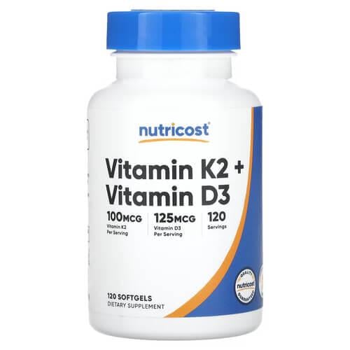 Витамин D3+K-2 Nutricost Vitamin K2+ Vitamin D3 120 Softgels (NCS-00866)