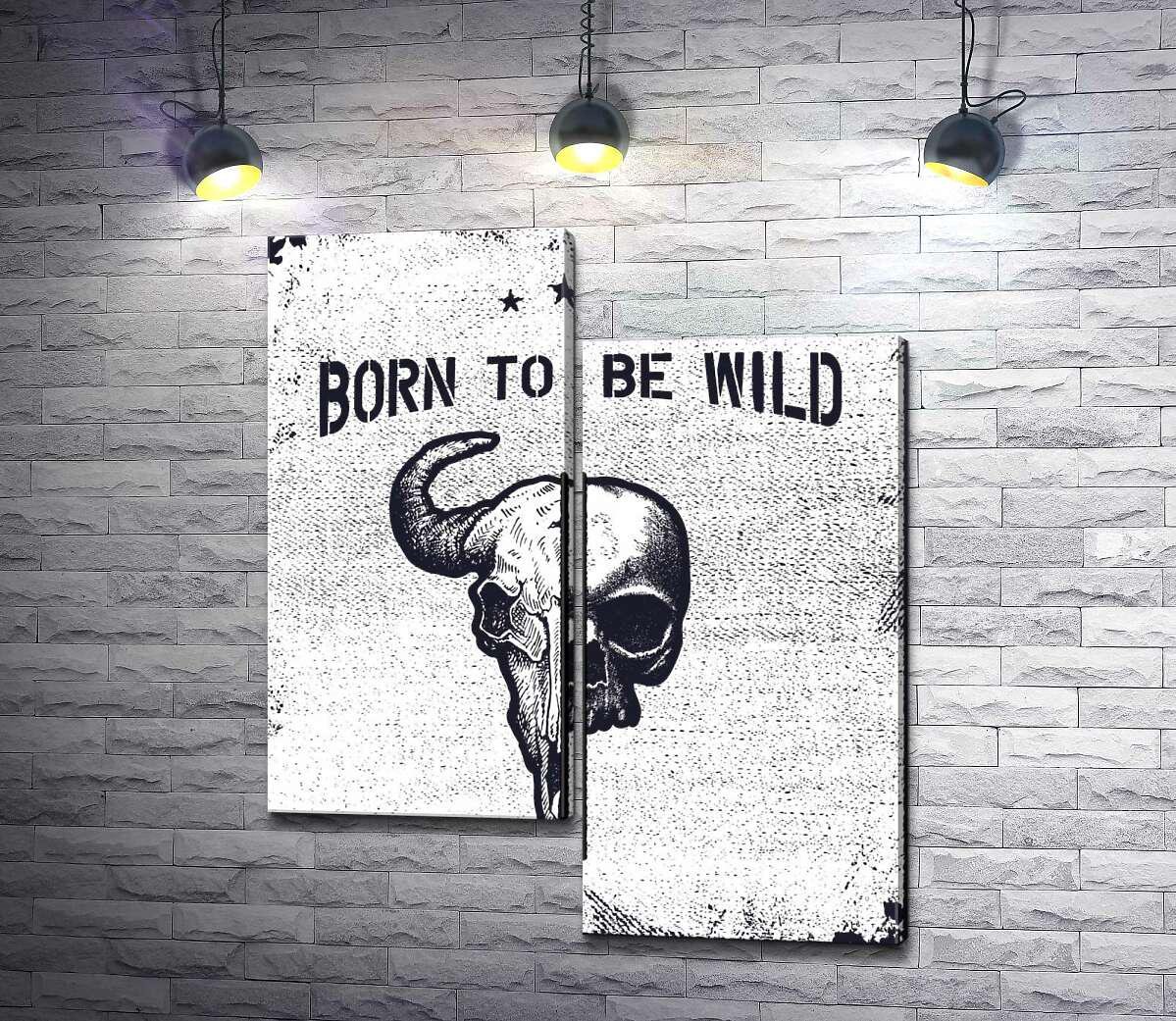 Модульная картина ArtPoster Соединение черепов человека и быка под фразой &quot;born to be wild&quot; 84x100 см Модуль №5 (003431)