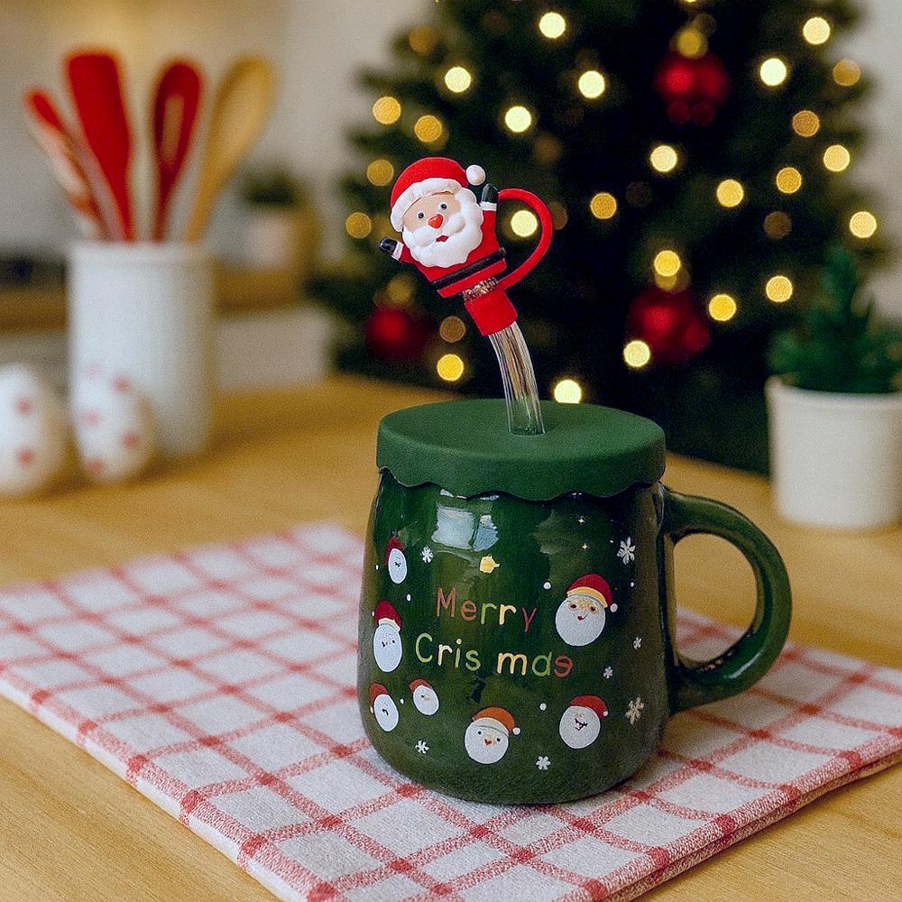 Чашка з кришкою і трубочкою Санта кераміка 460 мл Зелений (21-зел-102-1082) - фото 2